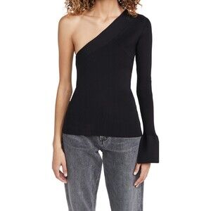 Theory One-Sleeve Pullover Sweater In Ribbed Nylon Black Size S $560 NWT